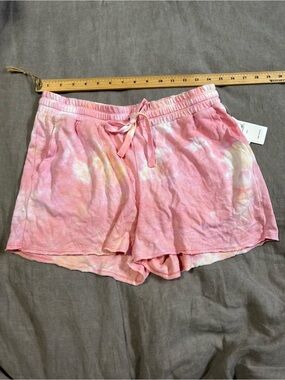 Splendid Pink Tie-Dye High Waist Lounge Shorts with Drawstring